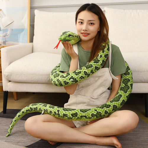 Peluche Serpent Géant 200 cm – Boa/Cobra réaliste, long et doux, vert 1