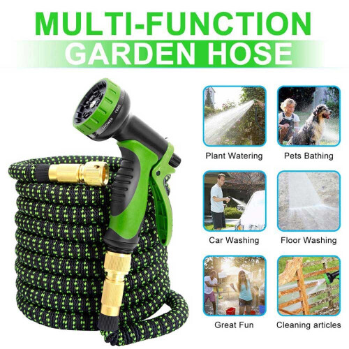 (100FT+10 Mode) Expandable Garden Hose Flexible Water Pipe 10 Pattern Spray Gun 2