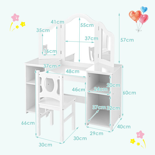 Casart 2-in-1 Kid Vanity Table Set Dressing Table w/ Mirror Makeup Table Set 1