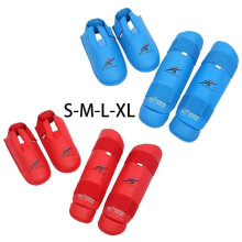 (Blue, L) Shin s Leg Guards Pads Elasticated Foot Kick for Foot & Sparring Karate Thai