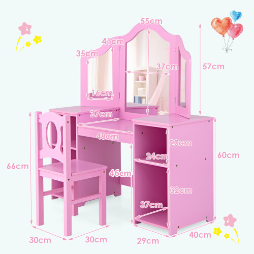 Casart 2-in-1 Kid Vanity Table Set Dressing Table w/ Mirror Makeup Table Set 1