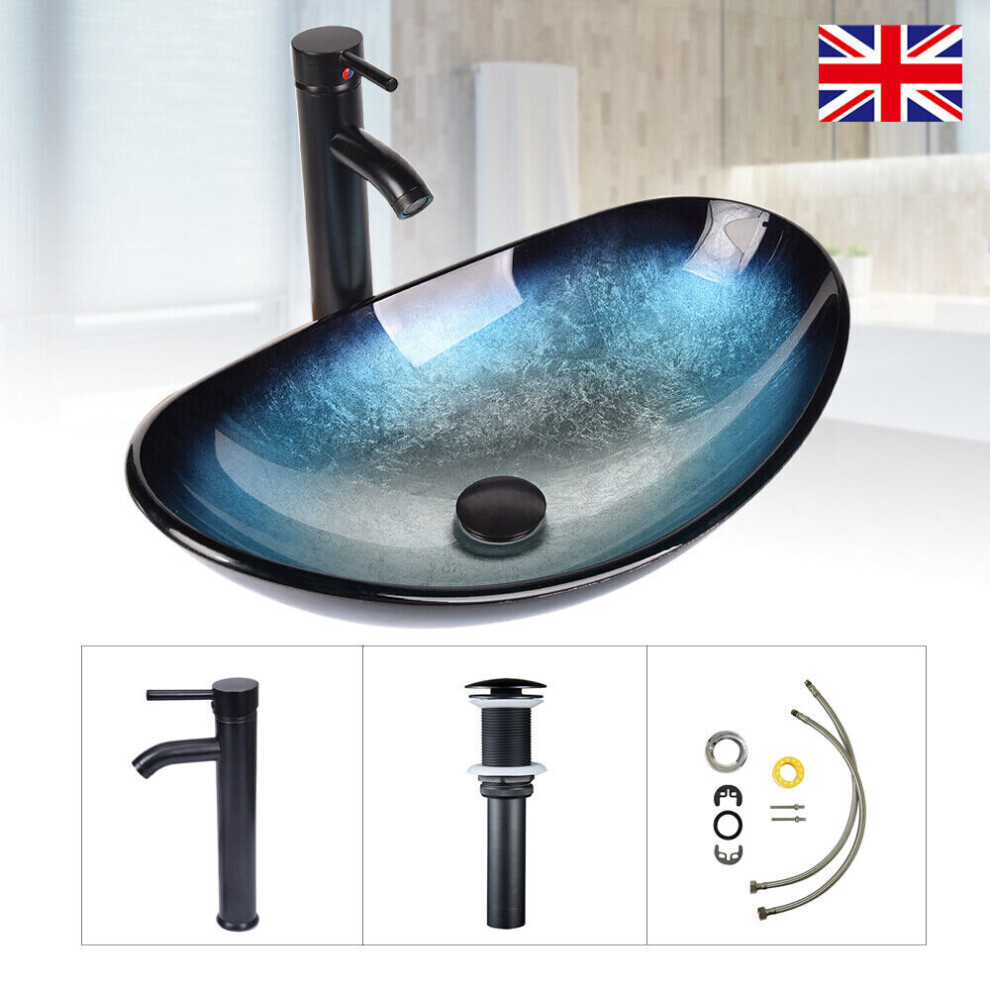 (Blue & Boat Shape) Bathroom Sink Basin Countertop Wash Bowl Basin UK