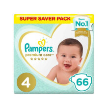 Pampers Premium Care Softest Best Skin Protection Diapers, Size 4, For 9-14 Kg Baby, Super Saver Pack of 66's