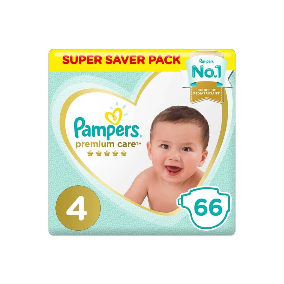 Pampers Premium Care Softest Best Skin Protection Diapers, Size 4, For 9-14 Kg Baby, Super Saver Pack of 66's