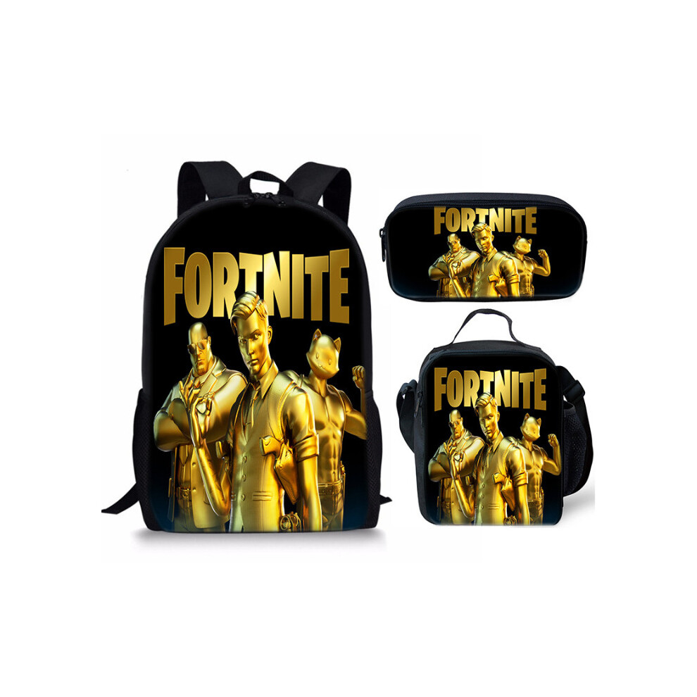 (Gold) Bag School 3pcs Backpack Lunch Box And Pencil Bag Suitable Teenager For