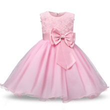 (Pink, 2-3 Years) Kids Girl Bow Wedding Bridesmaid Dress Princess UK