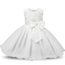 (White, 3-4 Years) Kids Girl Bow Wedding Bridesmaid Dress Princess UK