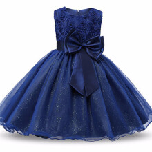 (Blue, 6-7 Years) Kids Girl Bow Wedding Bridesmaid Dress Princess UK