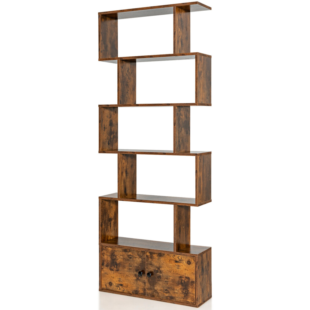 5- tier Bookcase S- Shaped Bookshelf Storage Display Rack with Cabinet