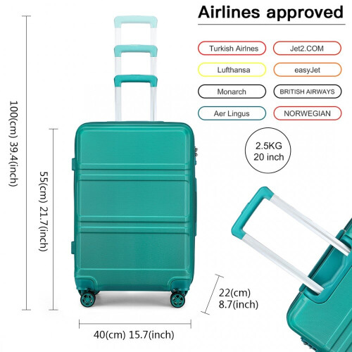 (Teal, 20-inch) ABS Hard Shell Luggage Suitcase Set Travel Trolley Case 2