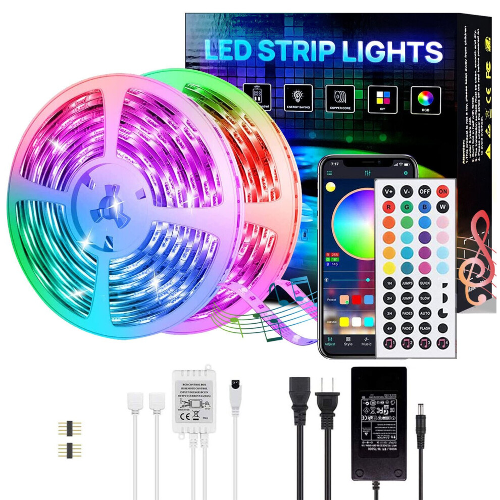 (15 Meters(2*7.5)) Led Strip Lights,Led Lights for Bedroom Music Sync Color Changing LED Strip Lights with Remote and App Control RGB LED Strip