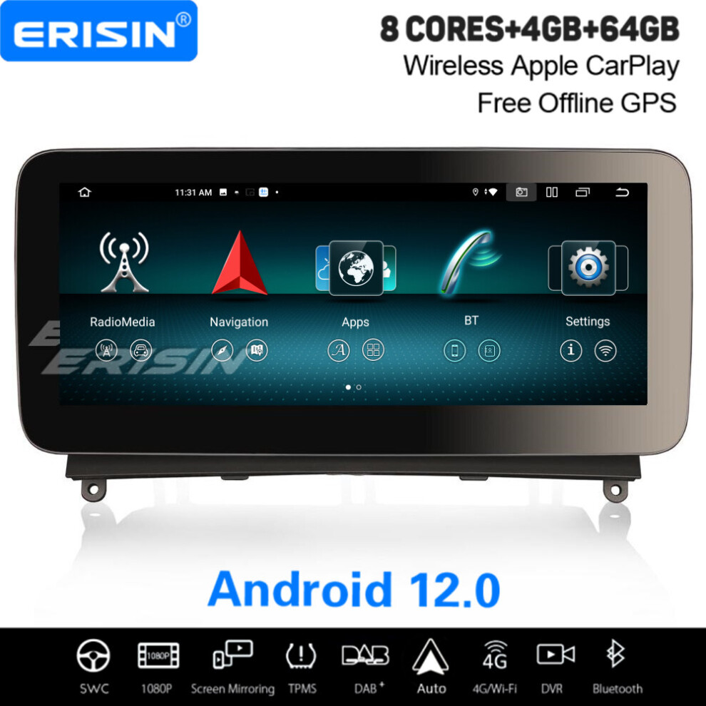 10.25" IPS 8-Core Android 12.0 CarPlay Car Stereo WiFi DAB+ Sat Nav Mercedes-Benz C-Class W204 2008-2010