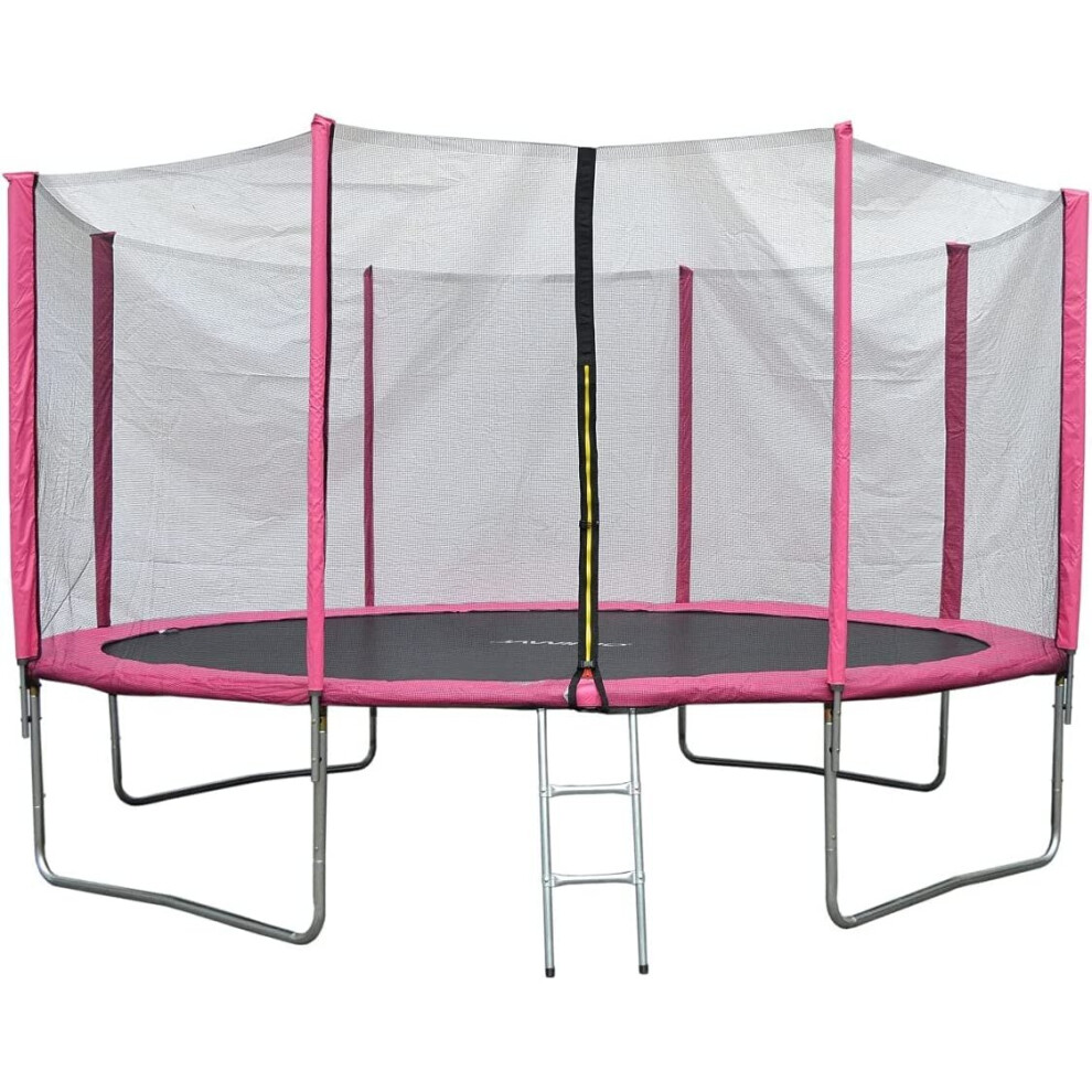 Evre (12Ft, ) Outdoor Trampoline With Zip Enclosure Net Padded Spring Cover And Ladder Pink