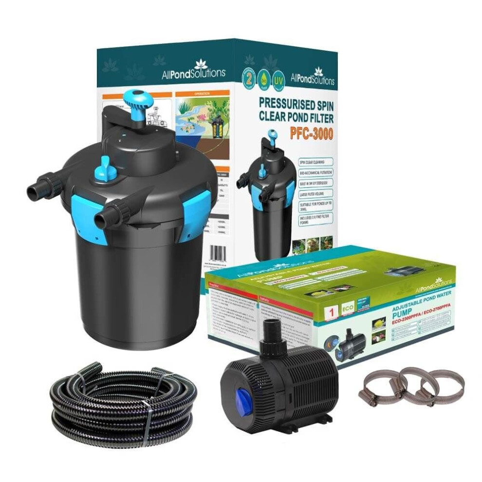 AllPondSolutions 3000L Pressurised Pond Filter Easy Clean PFC-3000-KIT