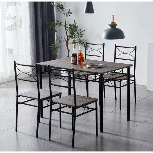 MCC (DISTRESSED GREY) Dining Table and Chairs Set Metal Wood Effect Table Dining Set 4 Chairs Silvia 2