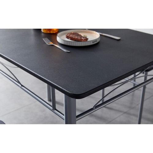 MCC (Black) Dining Table and Chairs Set Metal Wood Effect Table Dining Set 4 Chairs Silvia 2