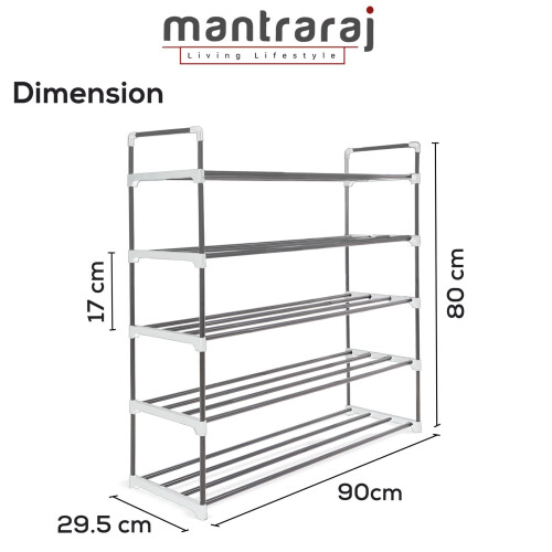 5 Tier Heavy Duty Metal Shoe Rack Quick Assembly No Tools Required Shoe Storage (Grey) 2