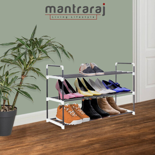 3 Tier Heavy Duty Metal Shoe Rack Quick Assembly No Tools Required Shoe Storage (Grey) 1
