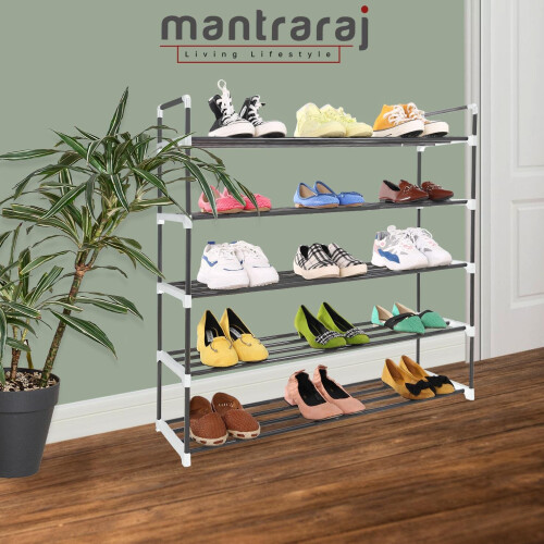 5 Tier Heavy Duty Metal Shoe Rack Quick Assembly No Tools Required Shoe Storage (Grey) 1