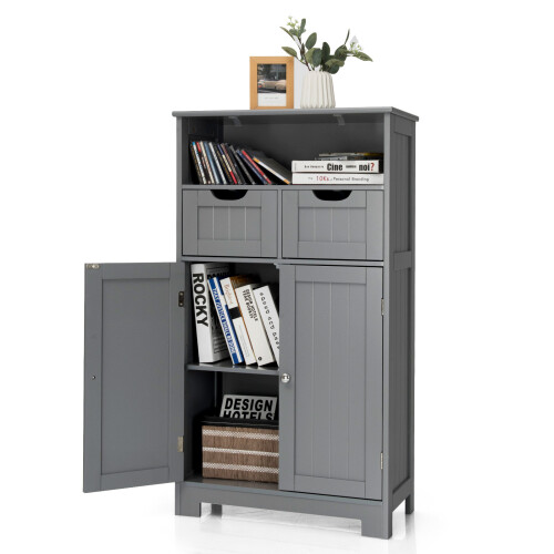 Costway Bathroom Floor Cabinet Storage Cupboard with Adjustable Shelf & Doors 1