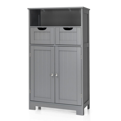 Costway Bathroom Floor Cabinet Storage Cupboard with Adjustable Shelf & Doors