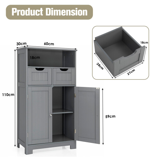 Costway Bathroom Floor Cabinet Storage Cupboard with Adjustable Shelf & Doors 2