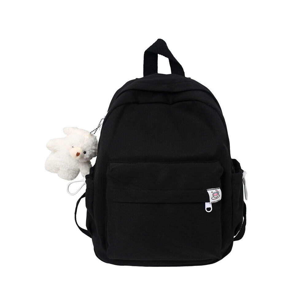 (black-With pendant(Random)) Nylon Women's Backpack Solid Preppy Style School Bag Teenage Girl Large Capacity Bookbag Lady High Rucksack-image-OPC-PBQ6XGR-NEW