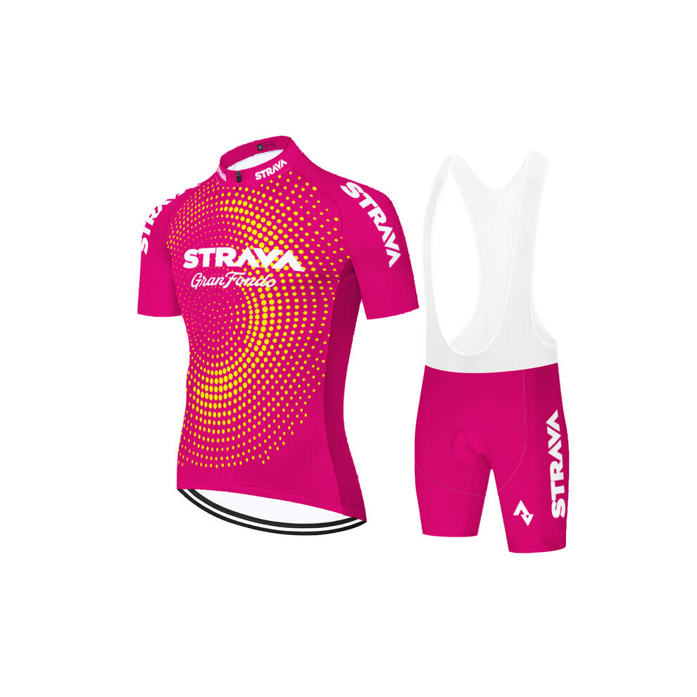 (Pink, L) Men's Short Sleeve Cycling Jersey Bib Shorts Set