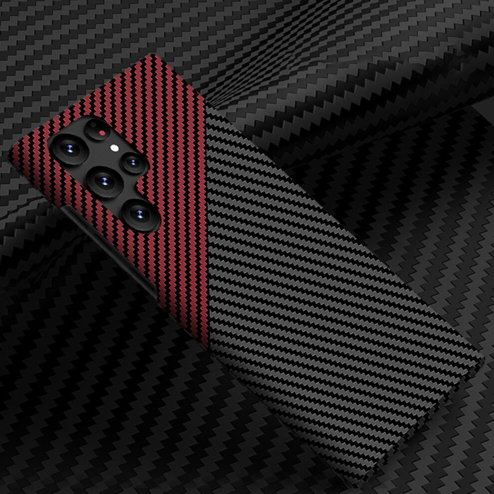 (For S22 Plus, Black Red) Carbon Fiber Case For Samsung Galaxy S23 Ultra/S23 Plus/S23 Wireless Charging Pc Cover Black,Red 4537366543910