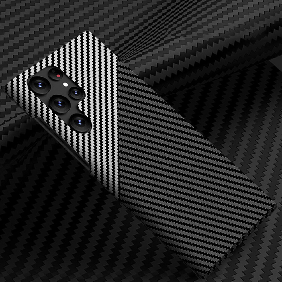 (For S22 Ultra, Black Silver) Carbon Fiber Case For Samsung Galaxy S23 Ultra/S23 Plus/S23 Wireless Charging Pc Cover Black,Silver 4537366543873