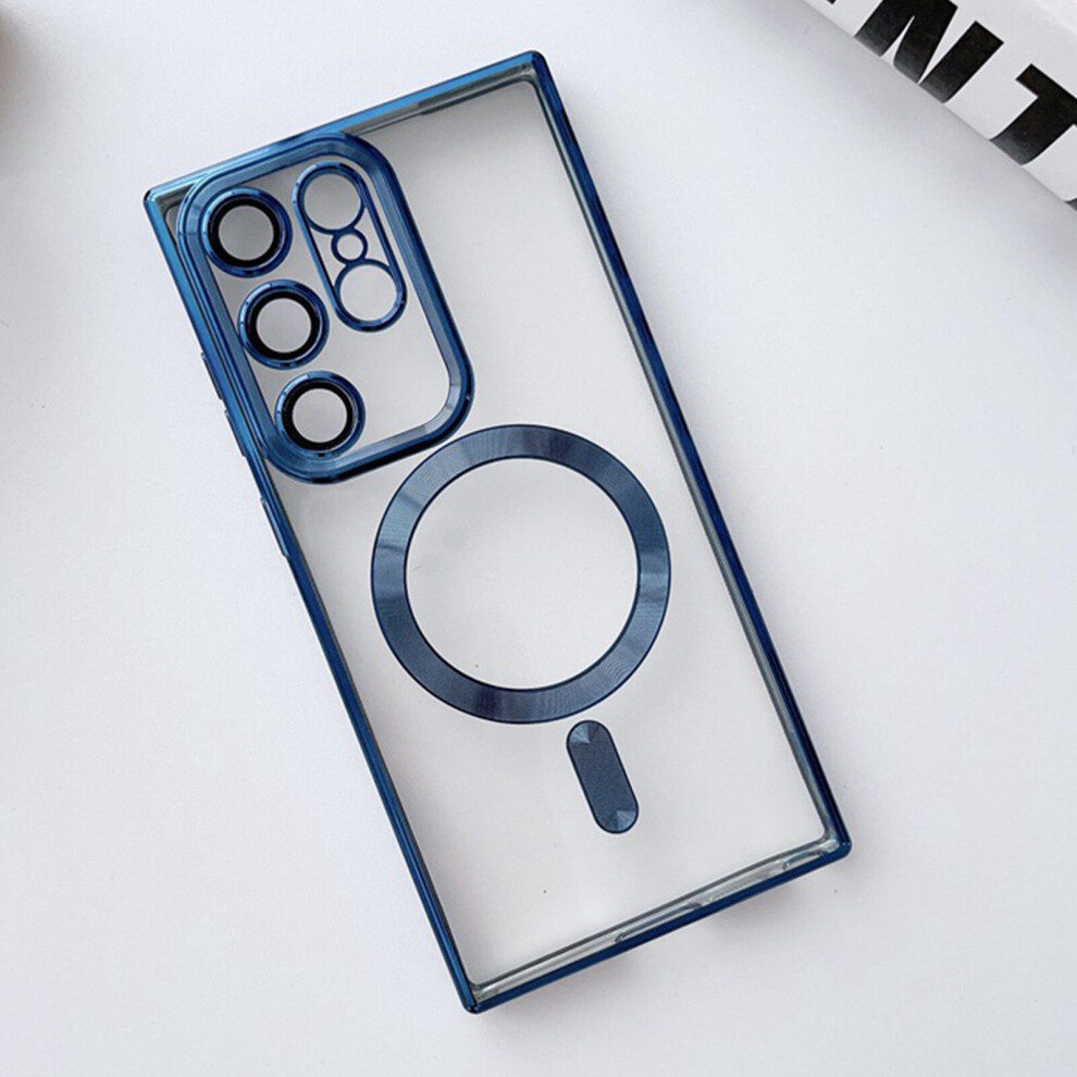 (For S23 Ultra, Navy ) Clear Magnetic Plating Case For Samsung Galaxy S23 Ultra/S23 Plus/S23 For Magsafe With Camera Lens Protector & Wireless Cha Blue 4537366549288