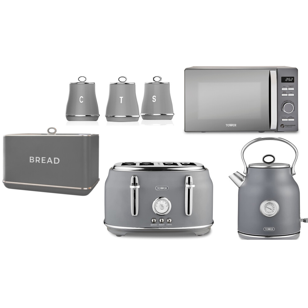 Grey kettle toaster and microwave hotsell