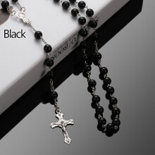 Vintage Rosary Beads Cross Necklace Round Crystal Bead Catholic Cross Necklace Religious Pendants Necklace Jewelry Gift