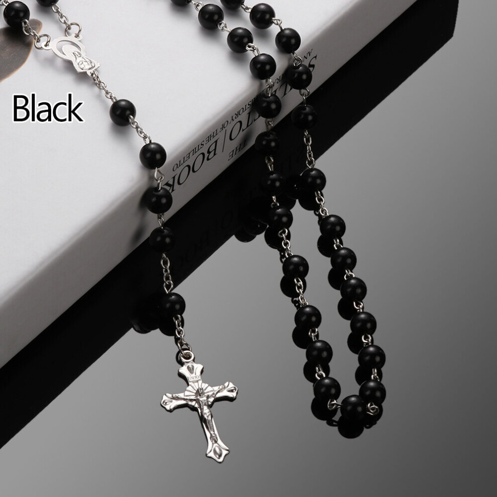 Vintage Rosary Beads Cross Necklace Round Crystal Bead Catholic Cross Necklace Religious Pendants Necklace Jewelry Gift
