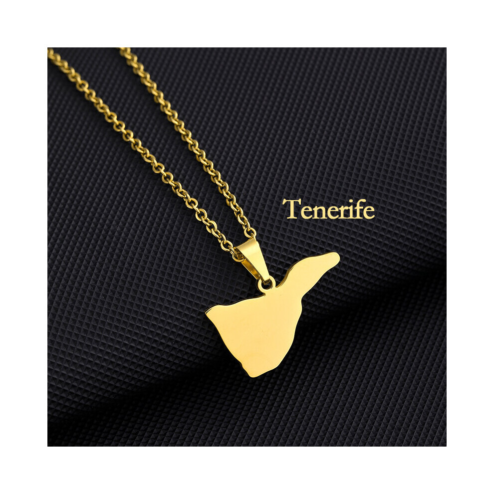 (Light Yellow Gold Color, 60Cm) Spain Canary Islands Tenerife/Gran Canaria/Fuerteventura/La Palma/Lanzarote Pendant Necklaces Women Girl Stainless Ste Multicoloured
