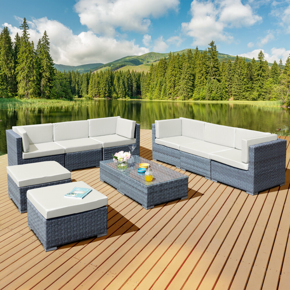 Trinidad Deluxe Rattan 8 Seat Modular Sofa Set in Ocean Grey