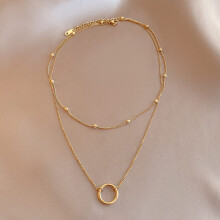 316L Stainless Steel 2-Layer Circle Pendant Necklace for Women - Elegant Choker Gift Jewelry