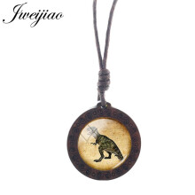 Dinosaur Tyrannosaurus Pattern Gothic Necklace Rope Chains Wooden Round Pendant Jewelry Boys Party Accessories NS297 01