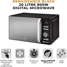 Tower T24039BLK Renaissance 20L Microwave with 6 Power Settings and MagnaWave technology, Black