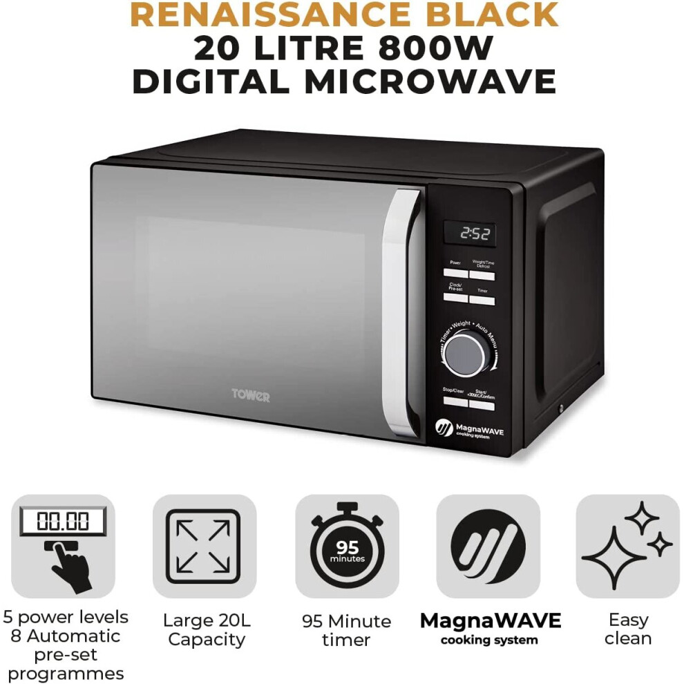 Tower Unisex Black Microwave Digital Renaissance Range 800W - 20L T24039blk In - Image 2