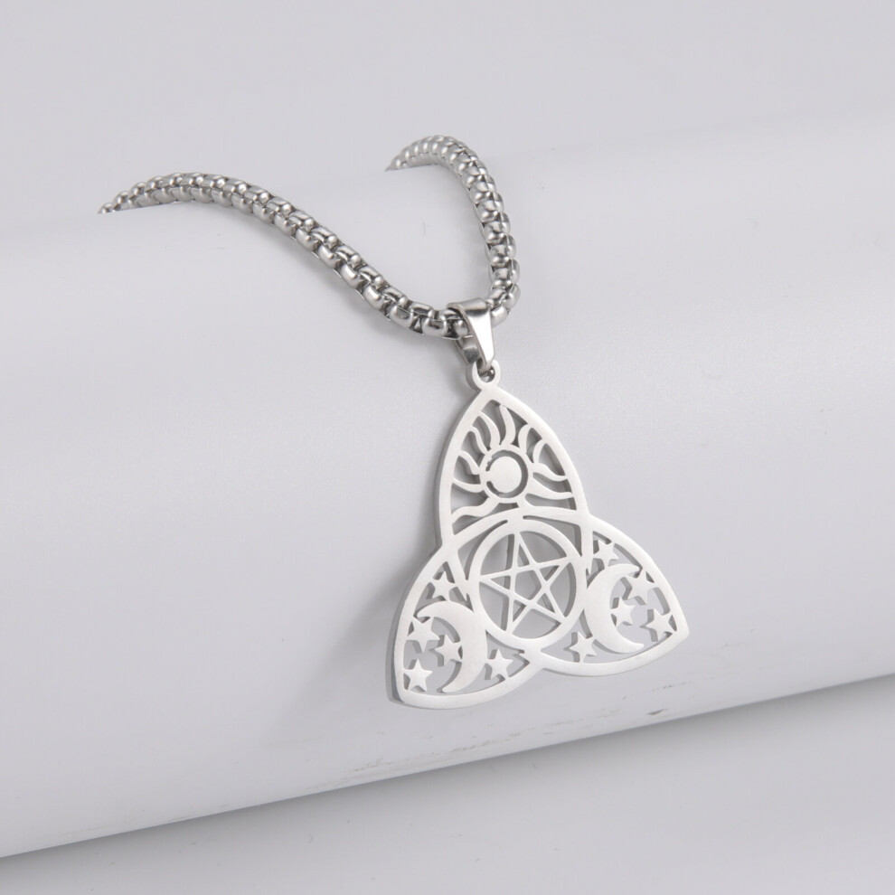 Triquetra Triple Moon Goddess Necklace Wiccan Pentagram Pendant Stainless Steel Religious Amulet Jewelry for Women
