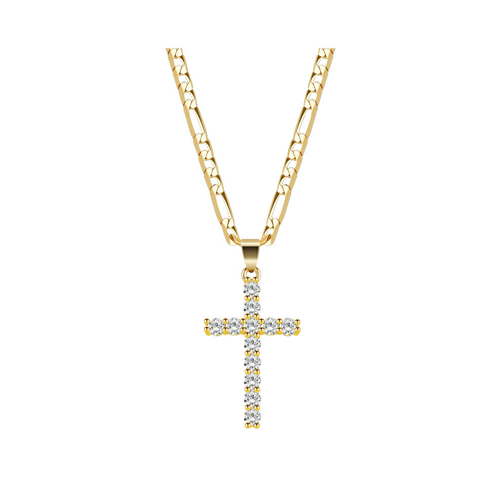Temperament Golden Cross Zircon Pendant Necklace Women Hundred Matching Ornaments Bridesmaid Girlfriend Gift