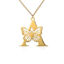(Orange) Dainty Big Butterfly Letters Necklaces For Women Girl Jewelry Stainless Steel Chain Initial Pendant Necklace