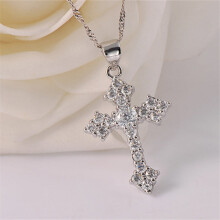Pure 925 Silver Necklaces For Women Crystal Cross Pendant & Necklace Collier Femme Jewelry Accesories Bijoux Party Gift