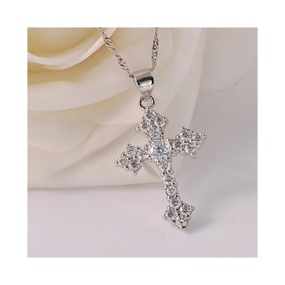 Pure 925 Silver Necklaces For Women Crystal Cross Pendant & Necklace Collier Femme Jewelry Accesories Bijoux Party Gift