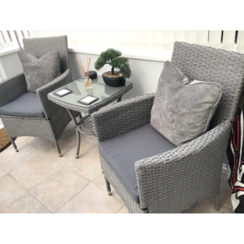 Bistro Table and Chairs 2 Seater Grey Patio Furniture Rattan Garden Coffee Wicker Set