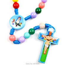Kids Rosary Carton Fatima Boy Girl Pink Wood Colorful Sticker Bead Cord Baptism For Children