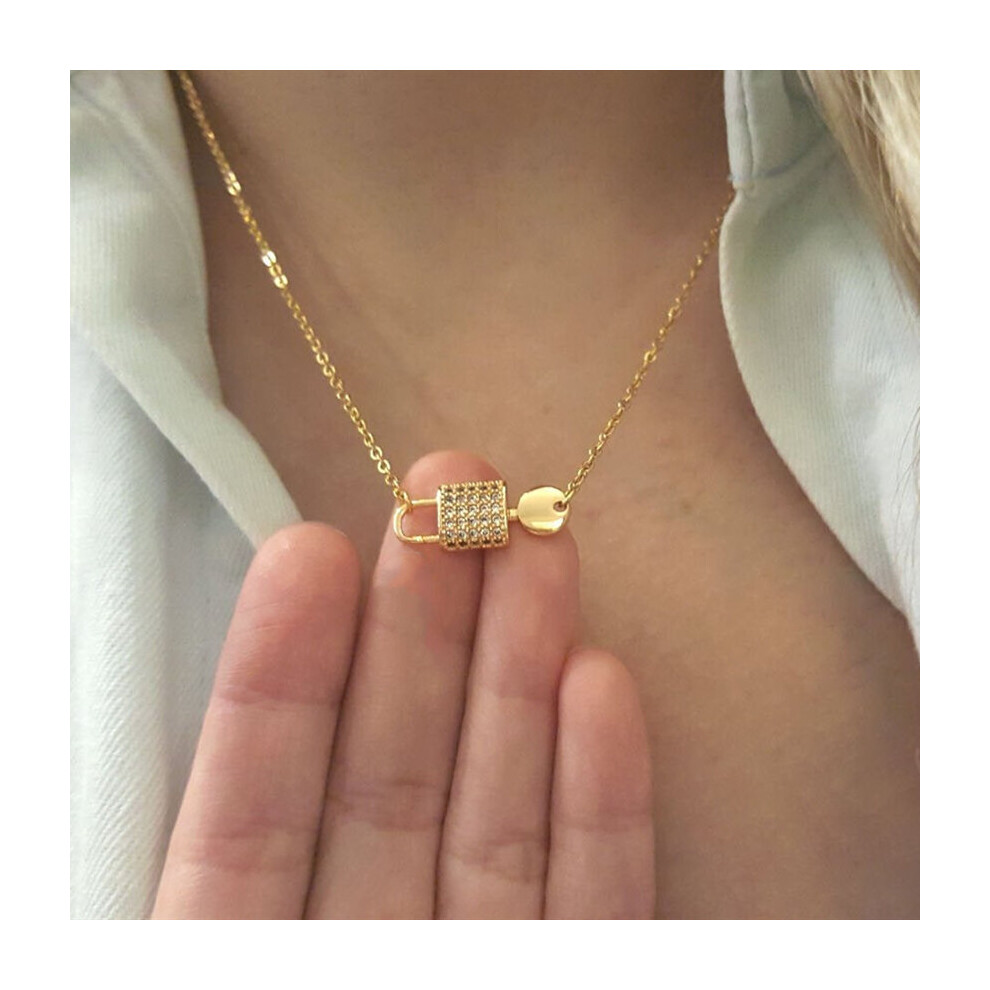 Crystal Bijoux Femme Lock And Key Pendant Necklace Women Kolye Jewelry Stainless Steel Ketting Boho Collares