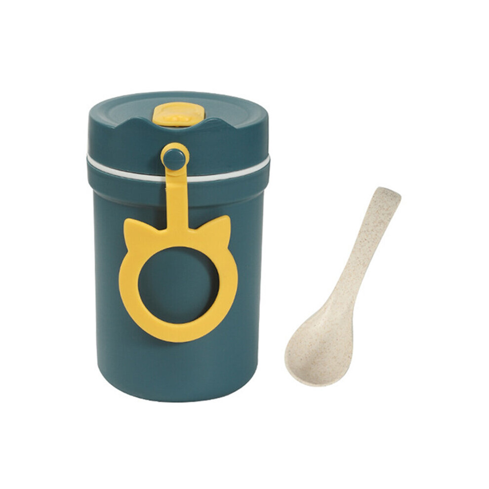 (a-Blue Strip) Double Layer Oatmeal Cup With Lid And Spoon Fashion Portable Plastic Soup Cup-image-OPC-PBQ7XBV-NEW