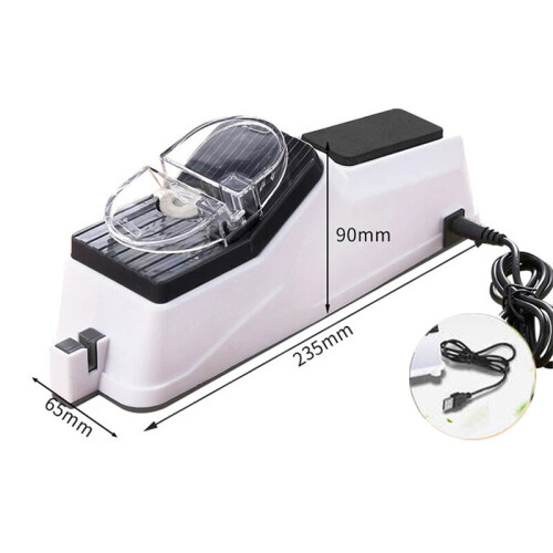 USB Electric Knife Sharpener - Adjustable, White, Two-Stage Ceramic Grinding for Knives & Scissors
